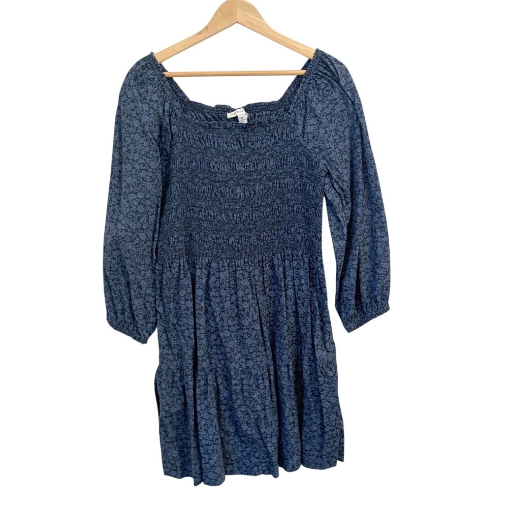 Free Assembly Smocked Mini Dress M Cottagecore Disty Floral Prairie Long Sleeve